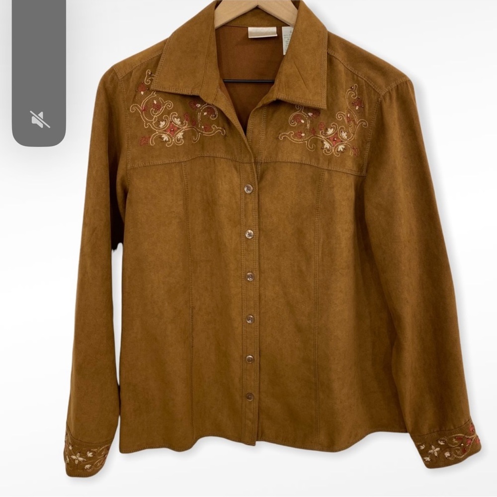 Erika Brown Soft Button down with Embroidered details size Large